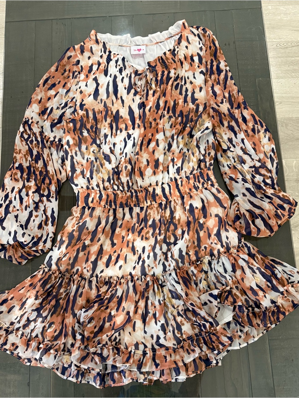 Buddy Love Orange, Navy and White Printed Tiered Dress